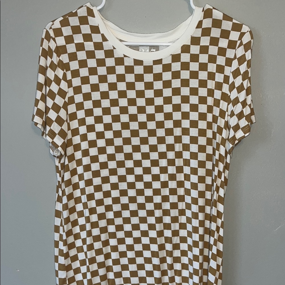 Brown and White Checkered T-Shirt